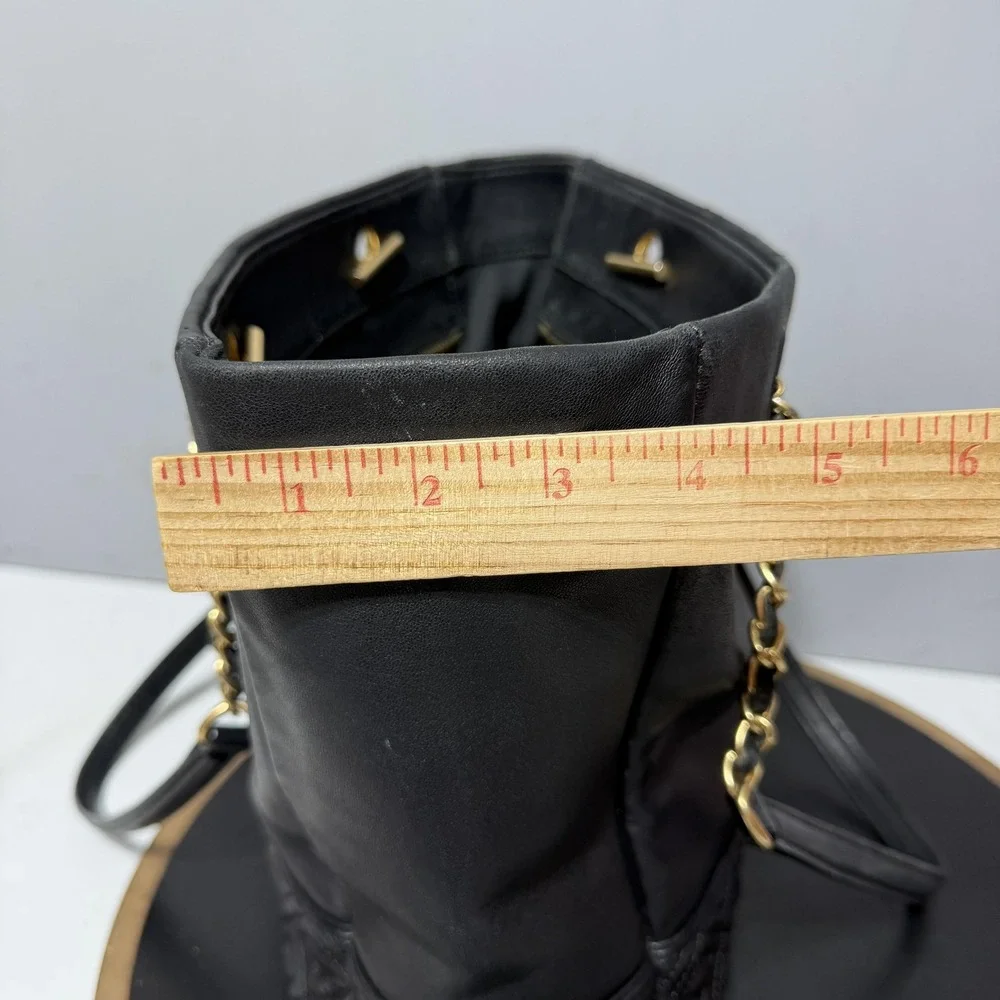 Tory Burch Tote Bag Womens Large Black Leather Chain Strap Purse Quilted Logo